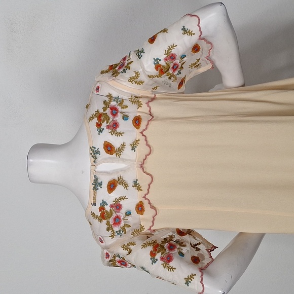 Bluheaven Beige Floral Romantic Fairycore Short Sleeve Babydoll Dress Size L - Picture 6 of 12